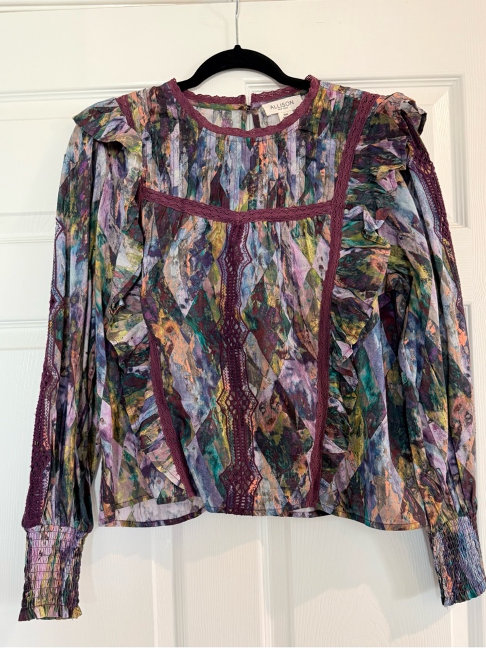Allison: Multicolor Ruffle Long-Sleeve Blouse - Purple Accents